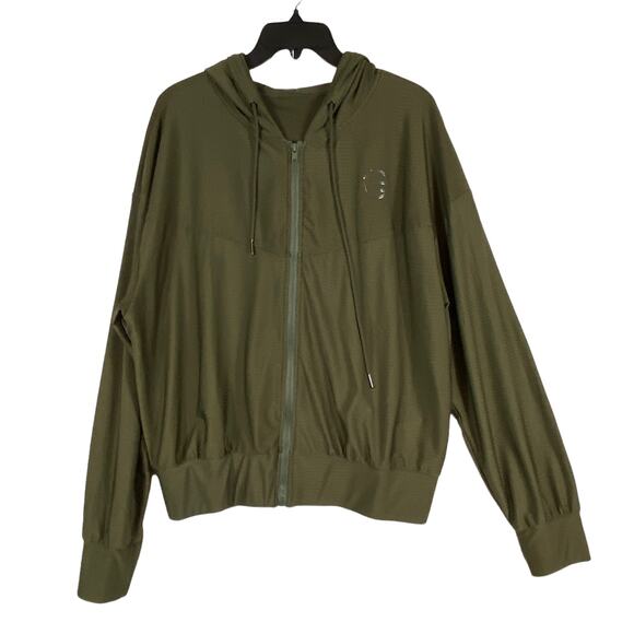 Grrrl Olive Green Long Sleeve Jersey Zip Up Hoodie Size Large - Picture 1 of 5
